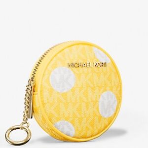 MICHAEL KORS JET SET SMALL POLKA DOT SIGNATURE LOGO CIRCLE COIN POUCH